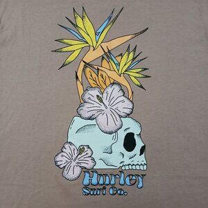 Hurley Mens Small Tan Everyday Tee With Floral & Skull Graphic